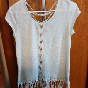 Maurices Light Green Crochet Fringe Tee